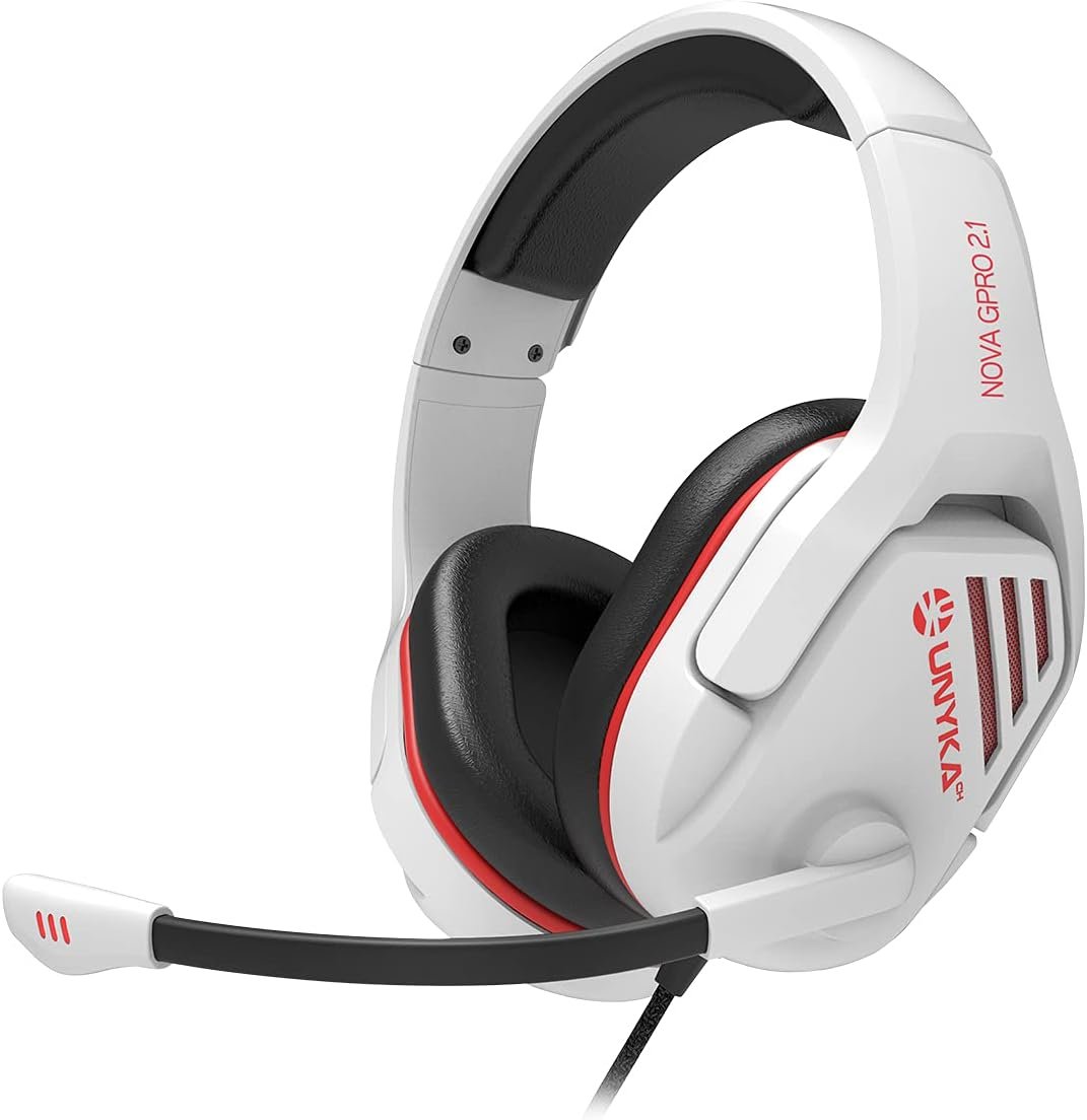 Unykach Auriculares Ergonómicos Nova GPRO White Sound System 2.1, Cascos con Micrófono Ajustable Integrado y Silenciador, Controlador de Volumen, Ideal para Videoconsolas, Laptops, Pc y Smartphones