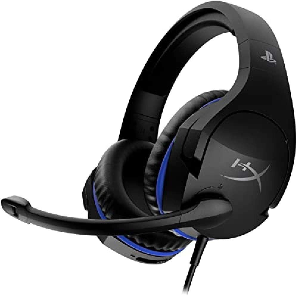 HyperX Cloud Stinger – Auriculares para juegos con licencia oficial de PS4 para PlayStation4, cascos giratorios, espuma viscoelástica, controles deslizantes, micrófono con cancelación de sonido