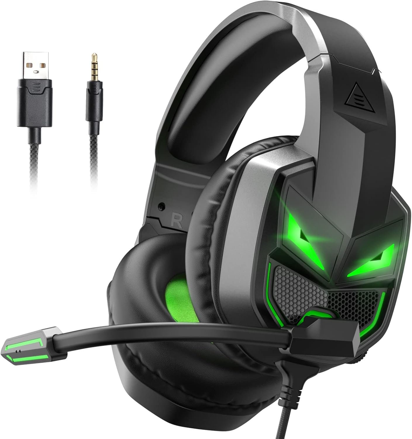 EKSA Fenrir Auriculares Gaming con Micrófono, RGB Cascos Gaming Compatibles con PS4, PS5, Xbox One, PC, Switch, Suave Orejeras de Memoria, Diadema Acolchada y Ajustable, 3.5mm Jack para PC