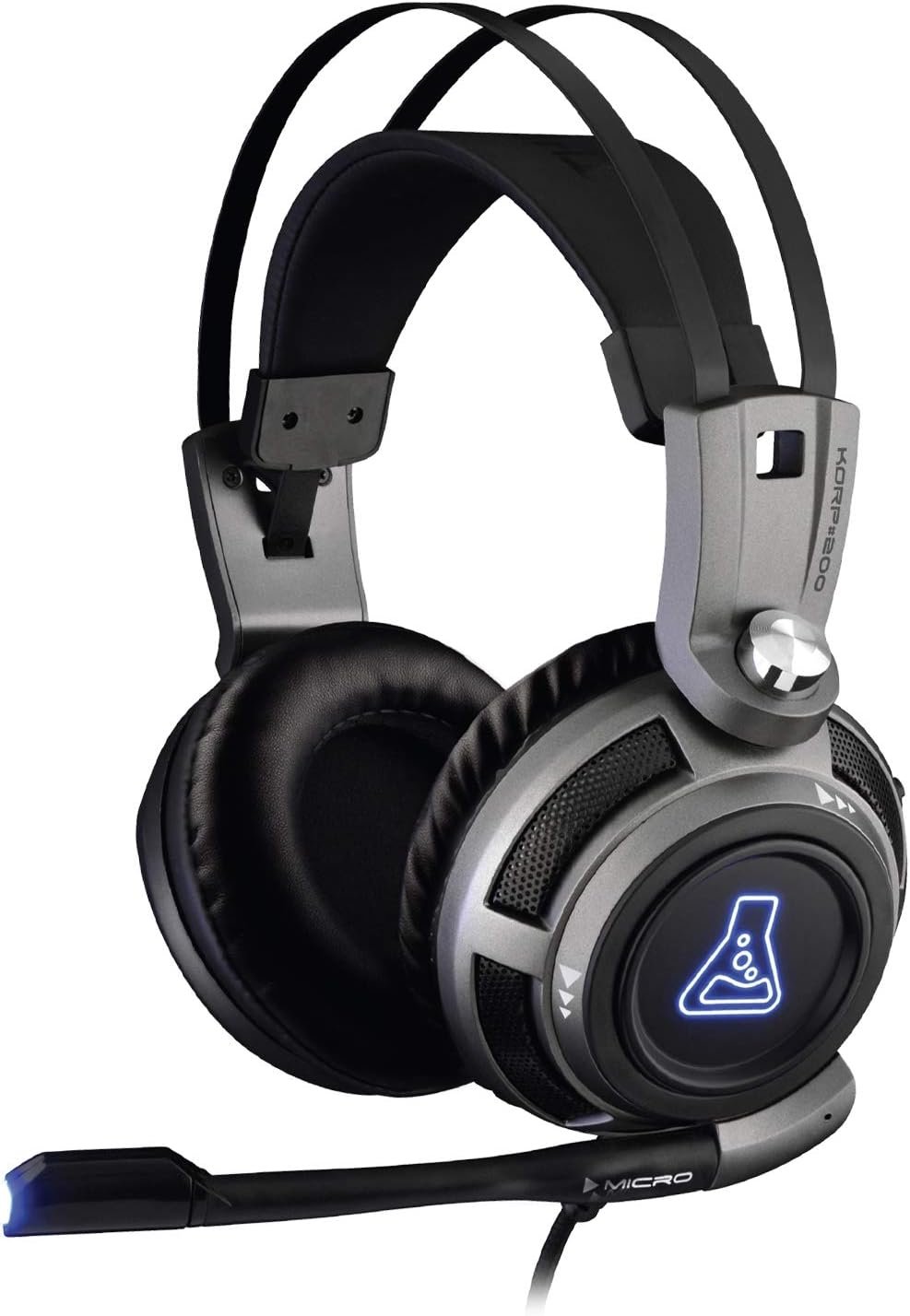 The G-Lab Korp 200G Auriculares Gaming con Sonido Estéreo, LED Azul, Cómodo y Brillante, Compatible con Jack de 3.5mm PC / PS4/PS5/Xbox One/Xbox Series X/Nintendo Switch/Smartphone – Nuevo 2021, Gris