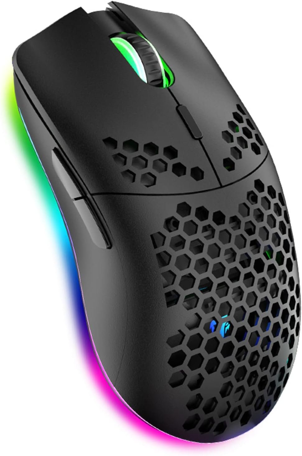XZXWZX Ratón inalámbrico para Videojuegos con Carcasa de Nido de Abeja para ratón, 6 Botones programados, ratón retroiluminado RGB Cromado, ratón óptico ergonómico con Agarre cómodo, PC/Mac