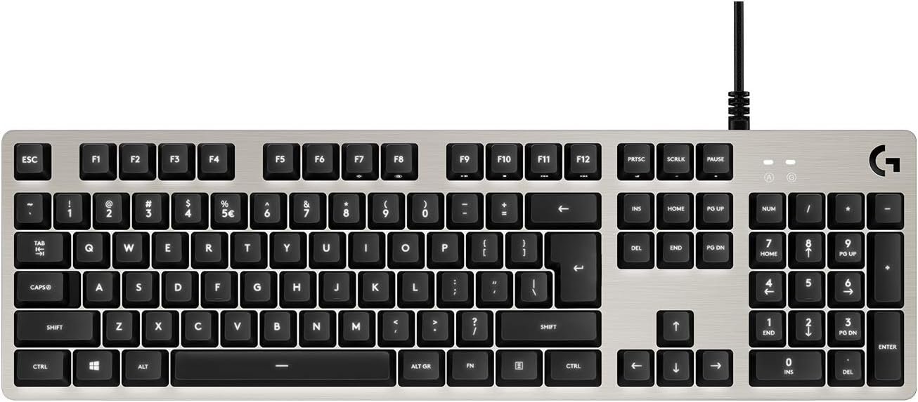 Logitech G413 Teclado Gaming Mecánico, Teclas retroiluminadas, Teclas Romer-G Táctil, Aleación de Aluminio, Teclas personalizables, Paso de USB, Disposición QWERTY US – Plata/Negro