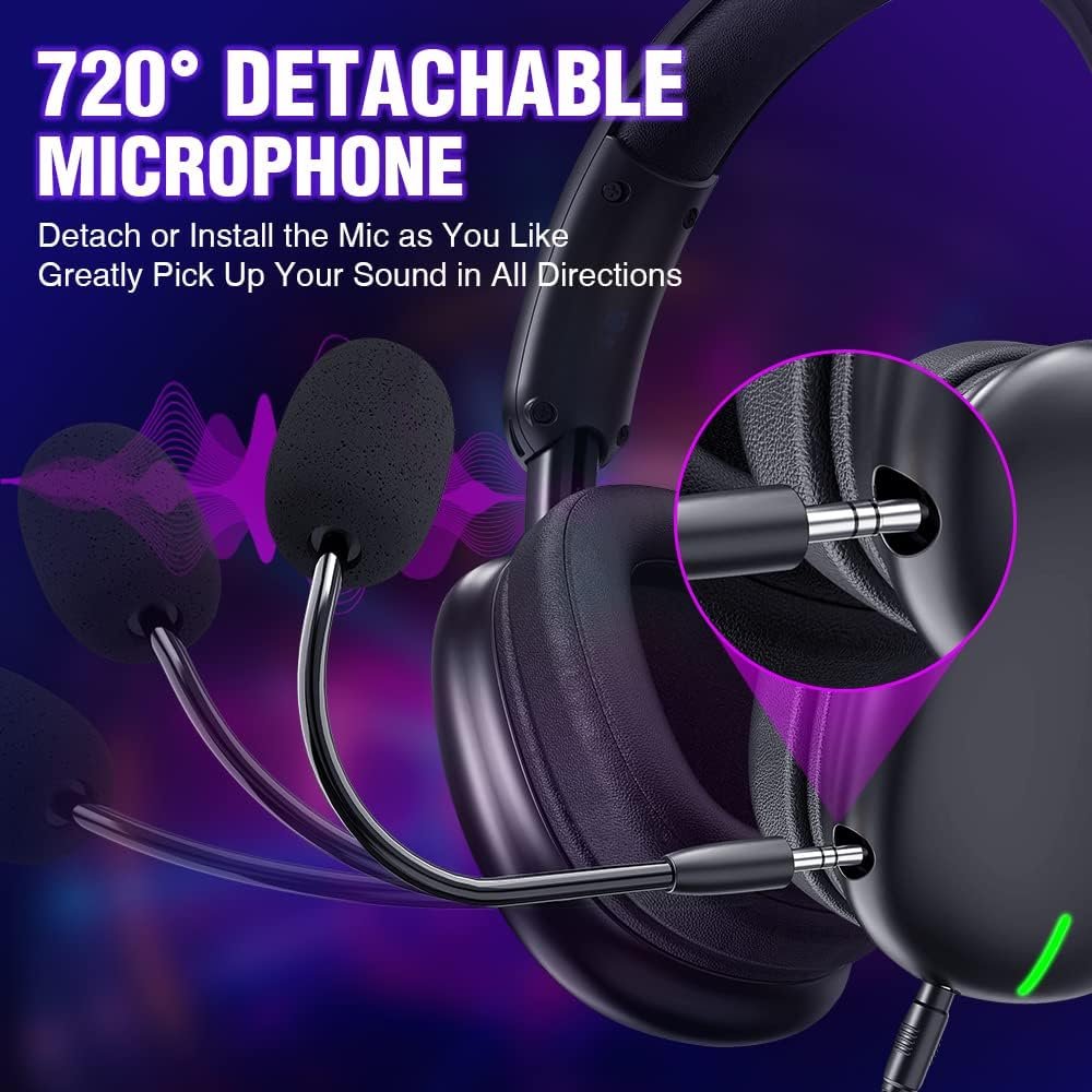 WolfLawS Auriculares inalámbricos Desmontables 2.4G USB para Juegos con Sonido Envolvente 7.1, Almohadillas de Espuma con Memoria y micrófono con cancelación de Ruido para PS5 PS4 PC