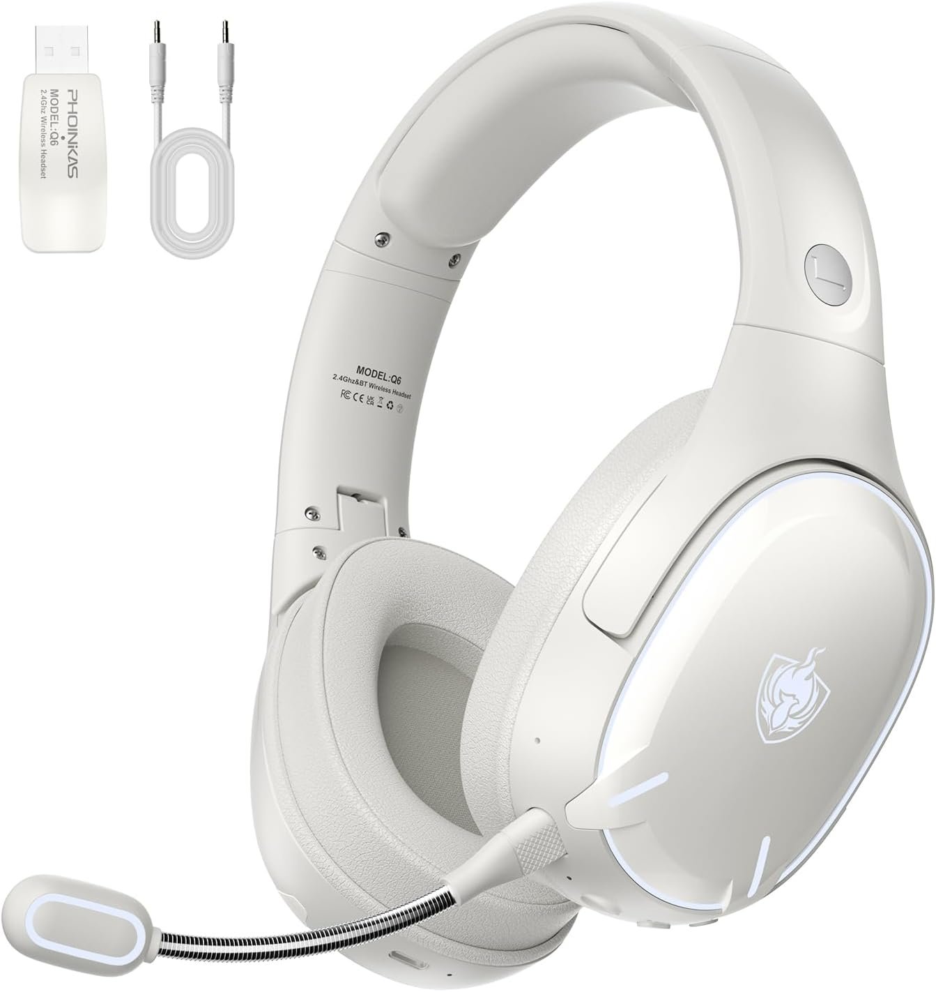 PHOINIKAS Auriculares Bluetooth, 2,4GHz Auriculares Inalámbricos Gaming, Bluetooth para Teléfono/Portátil, Dongle de 2,4GHz para PC/PS4/PS5/TV/Switch, Micrófono con Cancelación de Ruido, Batería 30H