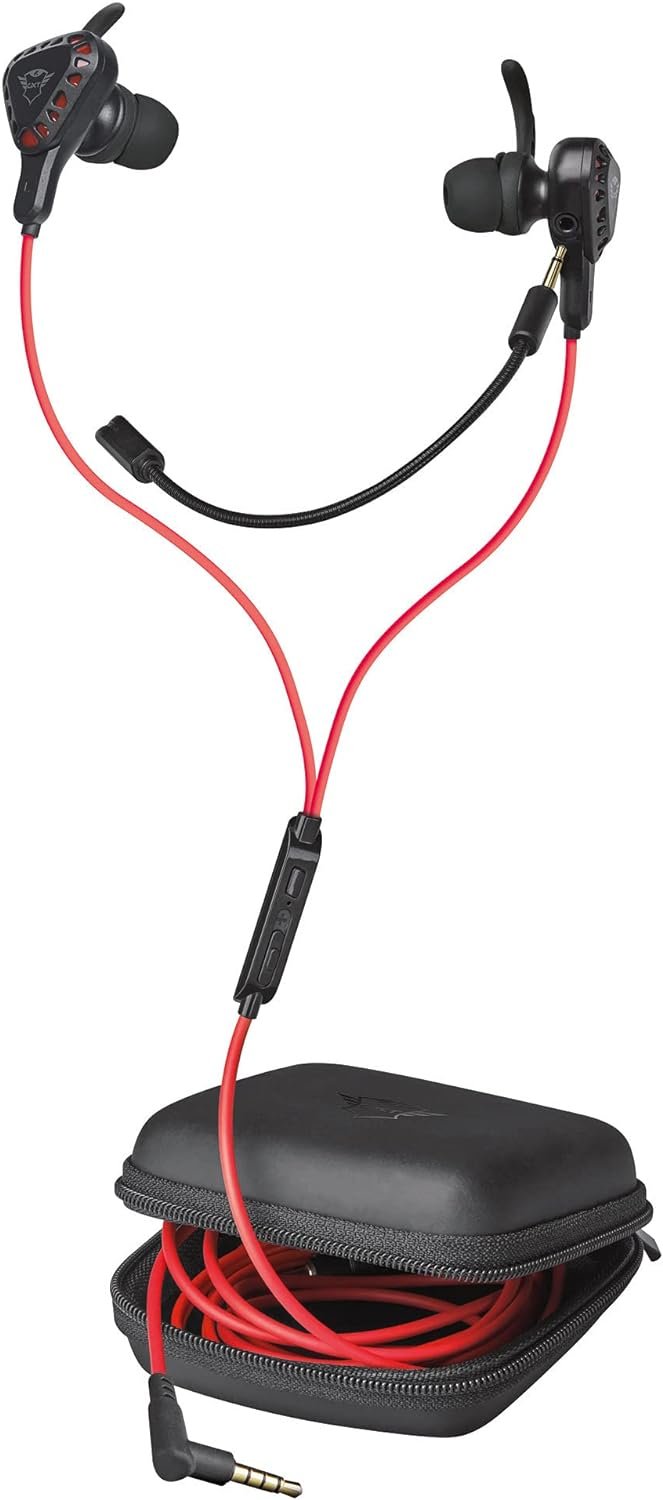 Trust Gaming GXT 408 Cobra Auriculares para Gaming, Micrófono Dual, Multiplataforma, Cable de 1.2 m, Ganchos de Oreja Flexibles, para Consola, Portátil, Teléfono, Tableta – Negro