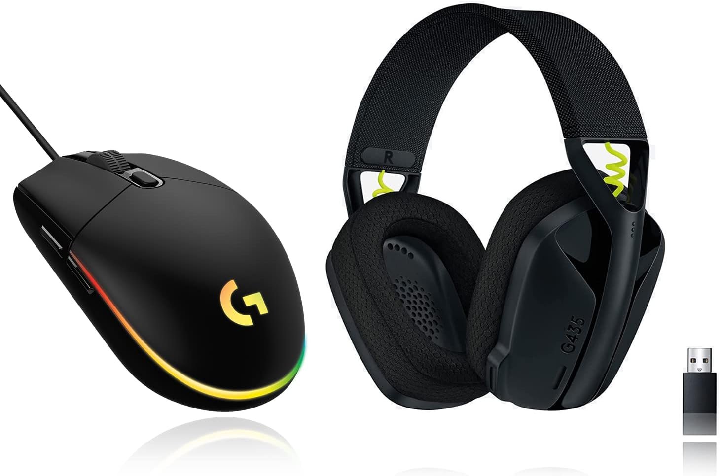Logitech G203 LIGHTSYNC Ratón + Logitech G435 Auriculares Inalámbricos LIGHTSPEED para Gaming, Negro