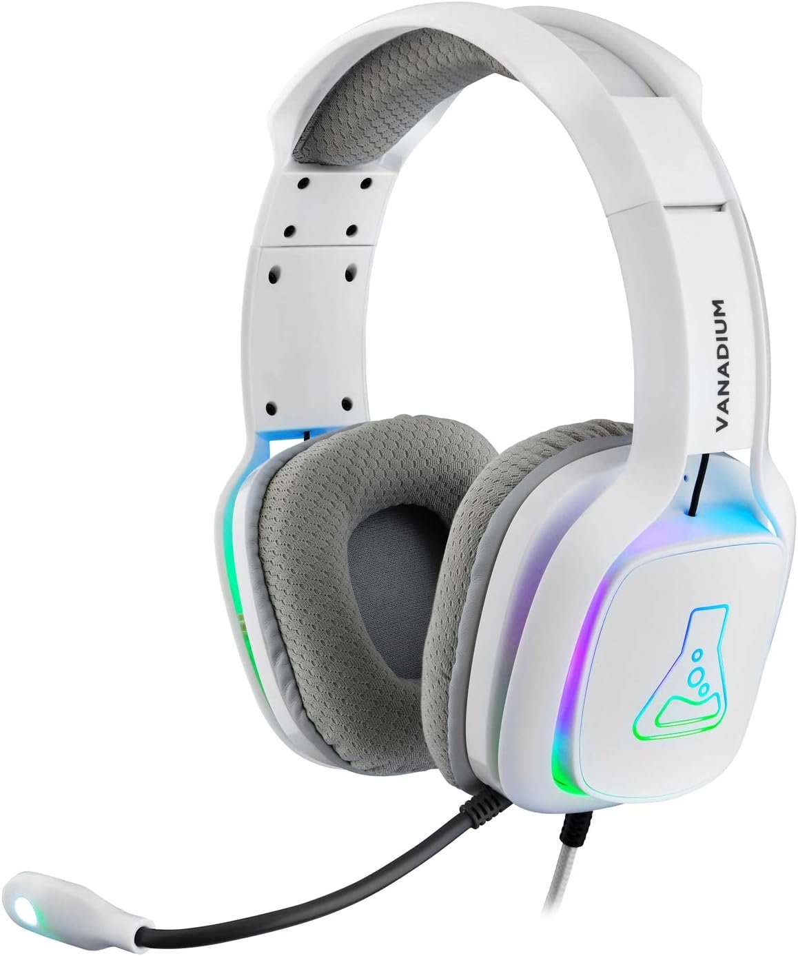 The G-Lab Korp Vanadium Auriculares Gaming – Auriculares estéreo, Ultra Ligero, RGB – Auriculares con Micrófono, Jack de 3.5 mm para PC/PS4/PS5/Xbox One/Nintendo Switch/Mac/Smartphone (Blanco)
