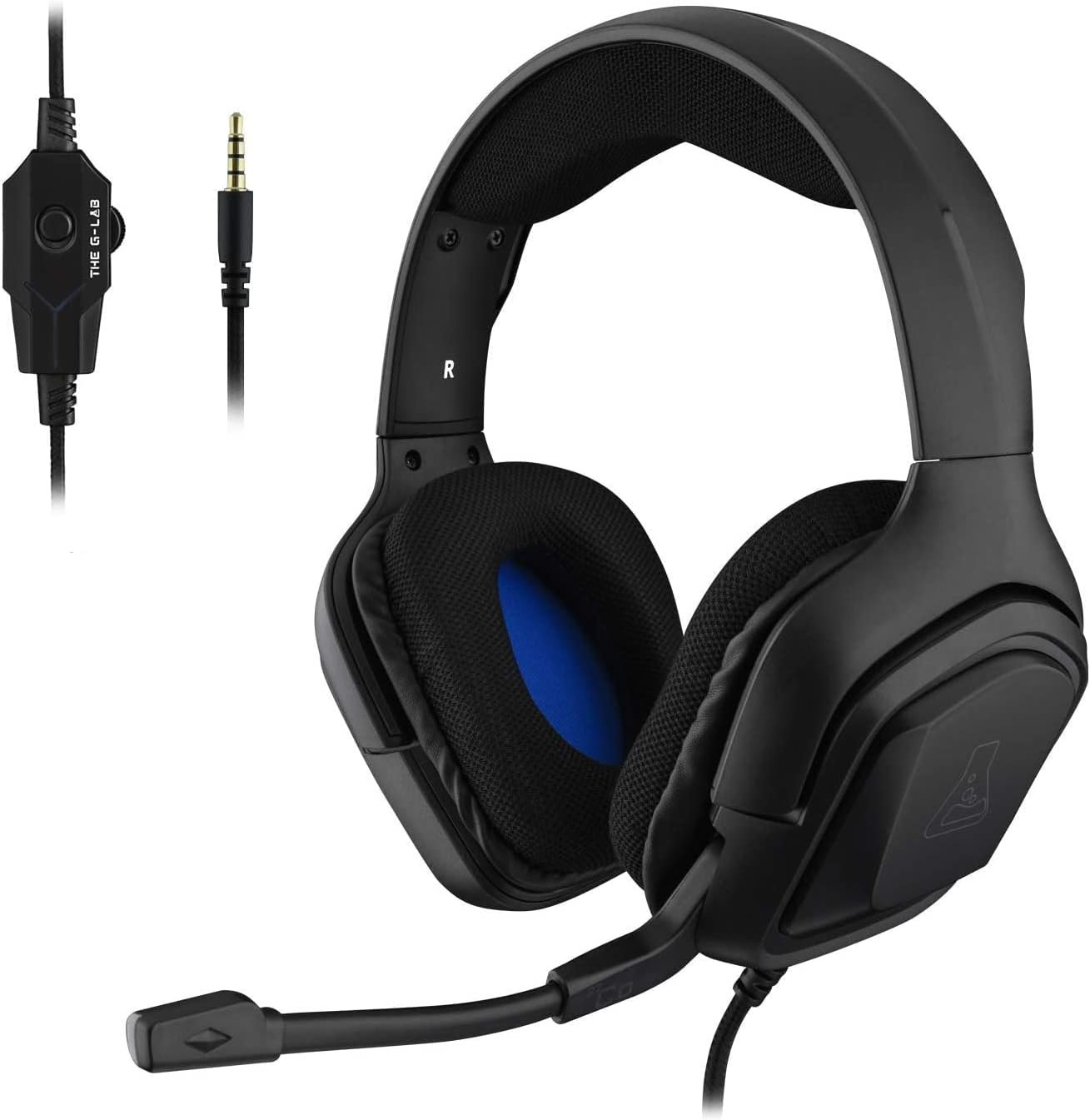 The G-Lab Korp Cobalt Auriculares Gaming – Auriculares estéreo, Ultra Ligero, Auriculares con Micrófono, Jack de 3.5 mm para PC, PS4, PS5, Xbox One, Mac, Tablet PC, Switch, Smartphone (Negro)