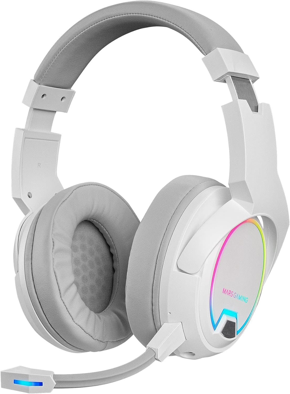 Mars Gaming MHW-100 Blanco, Auriculares Inalámbricos ARGB Flow, Micrófono ENC Extraíble,Cancelación de Ruido Activa ENC + Pasiva, Compatibilidad Universal