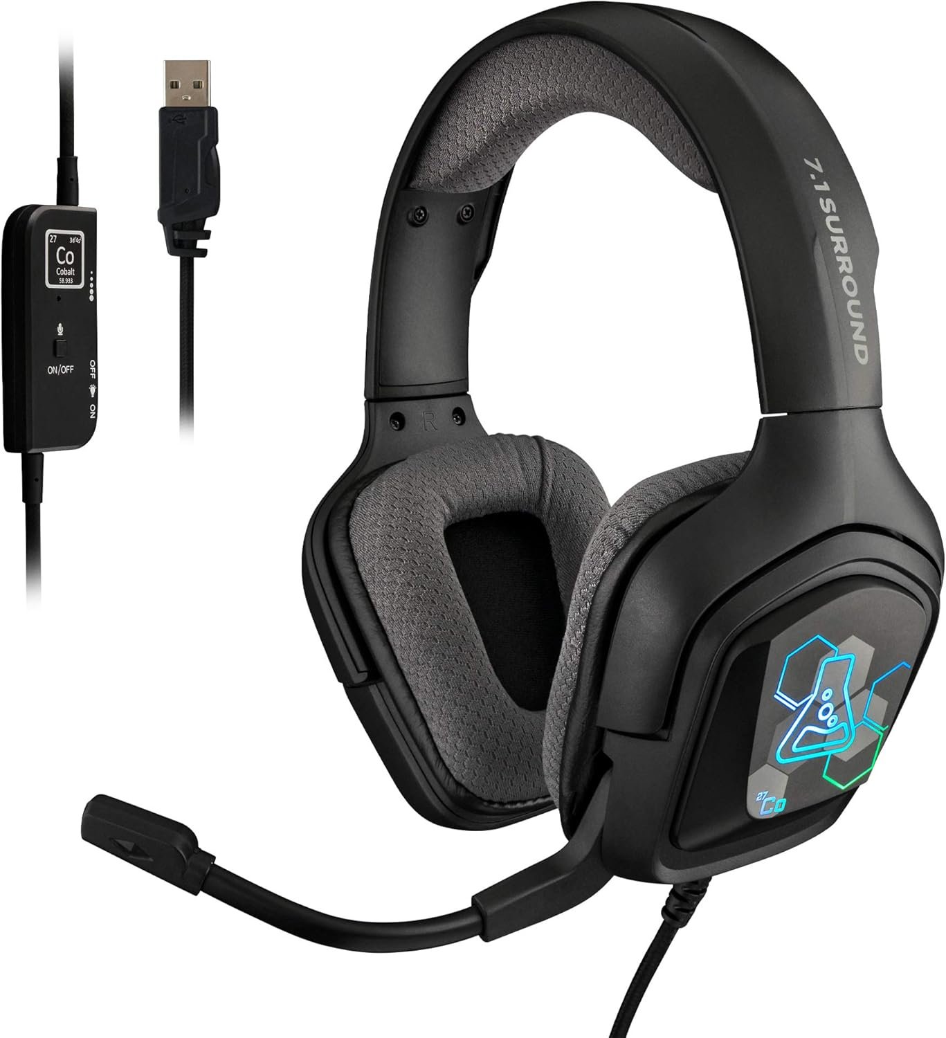 The G-Lab Korp Cobalt 7.1 – Auriculares Gaming con Sonido 7.1 Surround – Auriculares Gaming Audio, Retroiluminación RGB, Micrófono Flexible, Livianos y Cómodos, PC, PS4, PS5 (Negro)