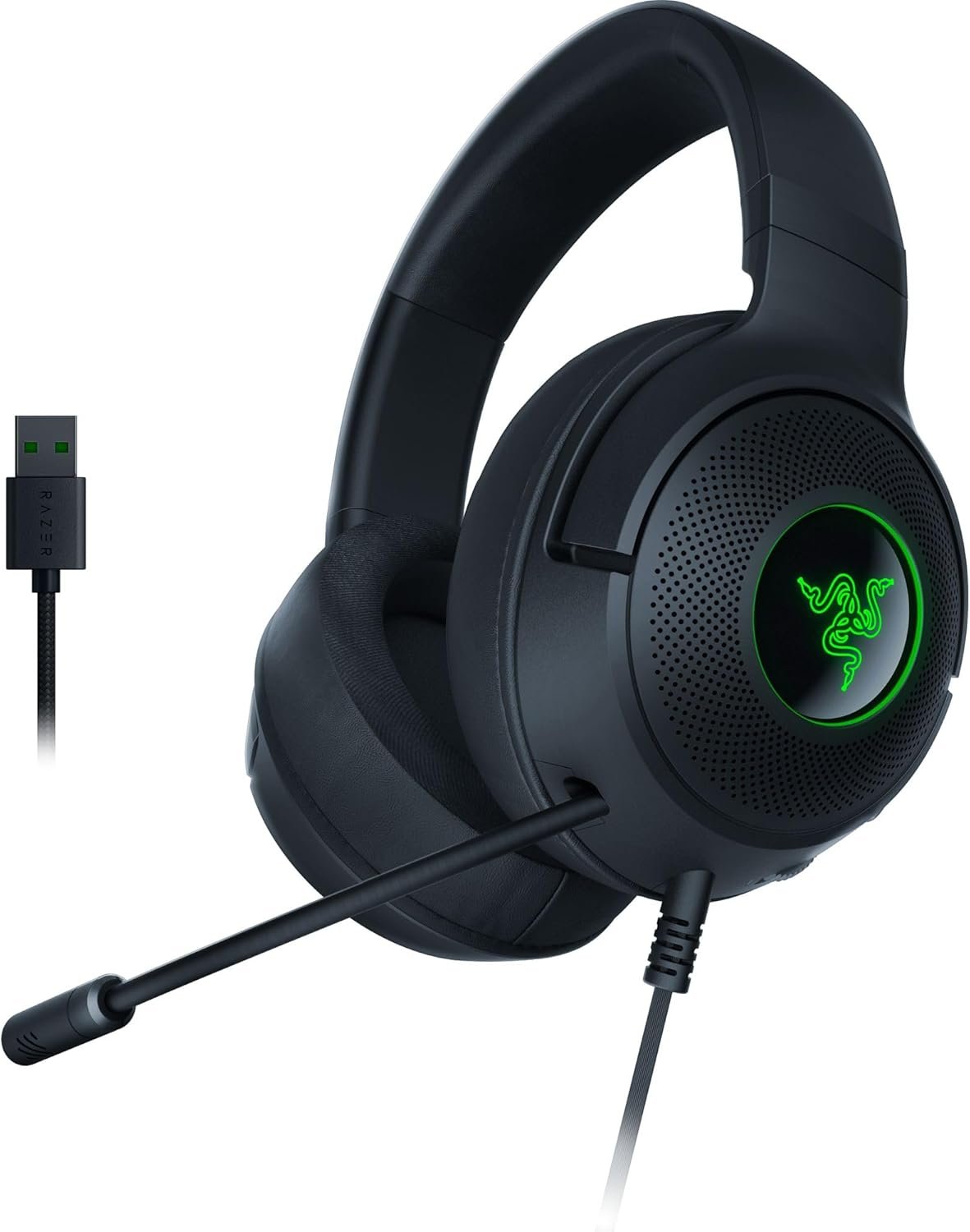 Razer Kraken V3 X USB – Auriculares para Juegos con Cable USB (Ultraligero de 285g, Diafragmas de 40mm Triforce, Micrófono cardioide HyperClear, Sonido Envolvente 7.1, Chroma RGB) Negro