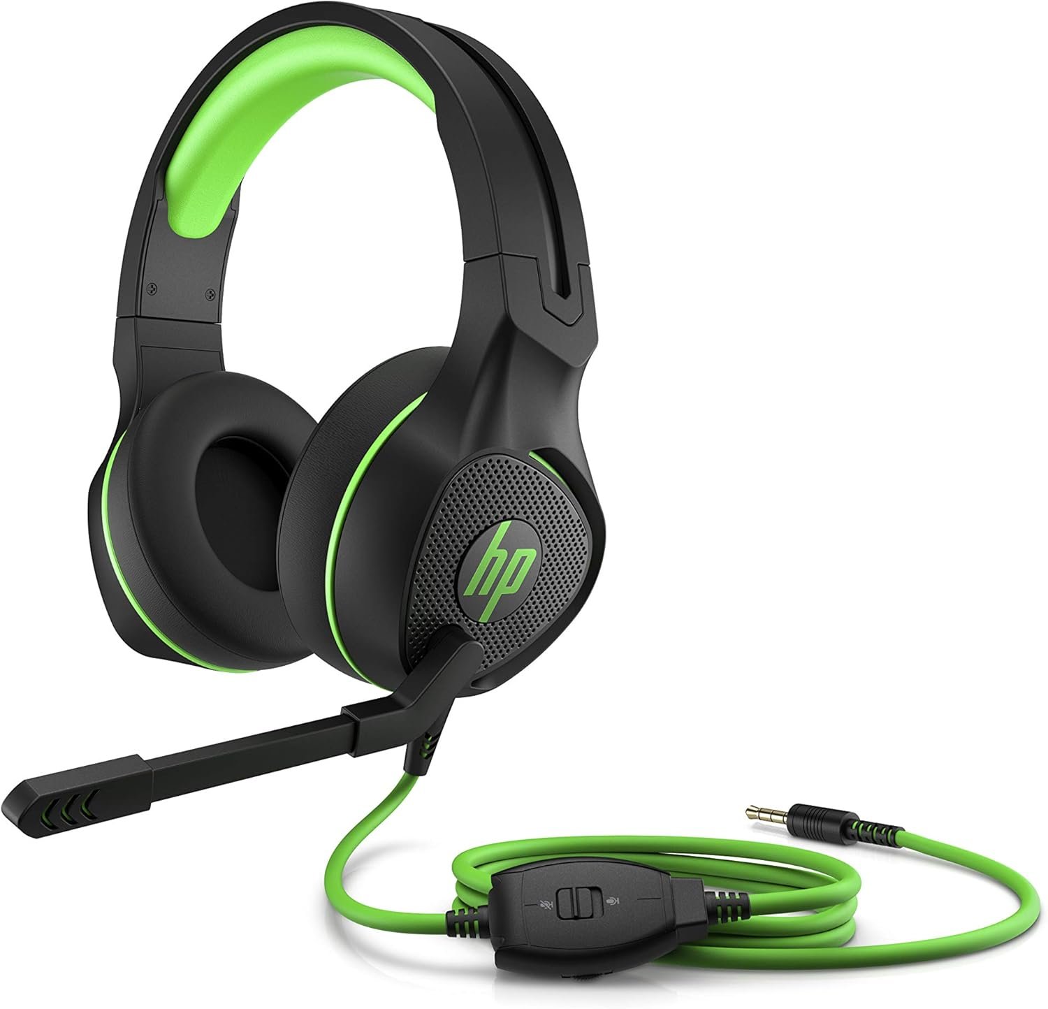 HP Pavilion 400 Auriculares Gaming con Cable – (Sonido Estéreo, Cable Conector 3,5mm , Micrófono con Brazo, Windows 10, Android, Xbox,iOS, PlayStation), Color Negro y Verde