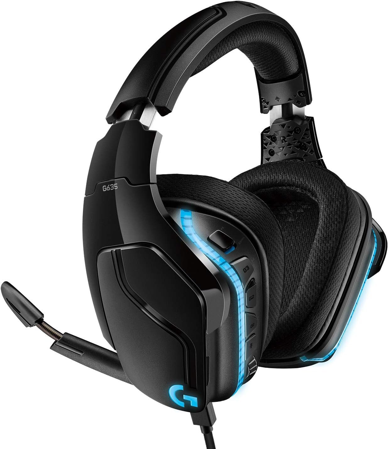 Logitech G635 Auriculares Gaming RGB con Cable, Sonido 7.1 Surround, DTS Headphone:X 2.0, Transductores 50mm Pro-G, USB/3.5mm, Mic Volteable para Silenciar, PC/Xbox One/PS4/Switch – Negro