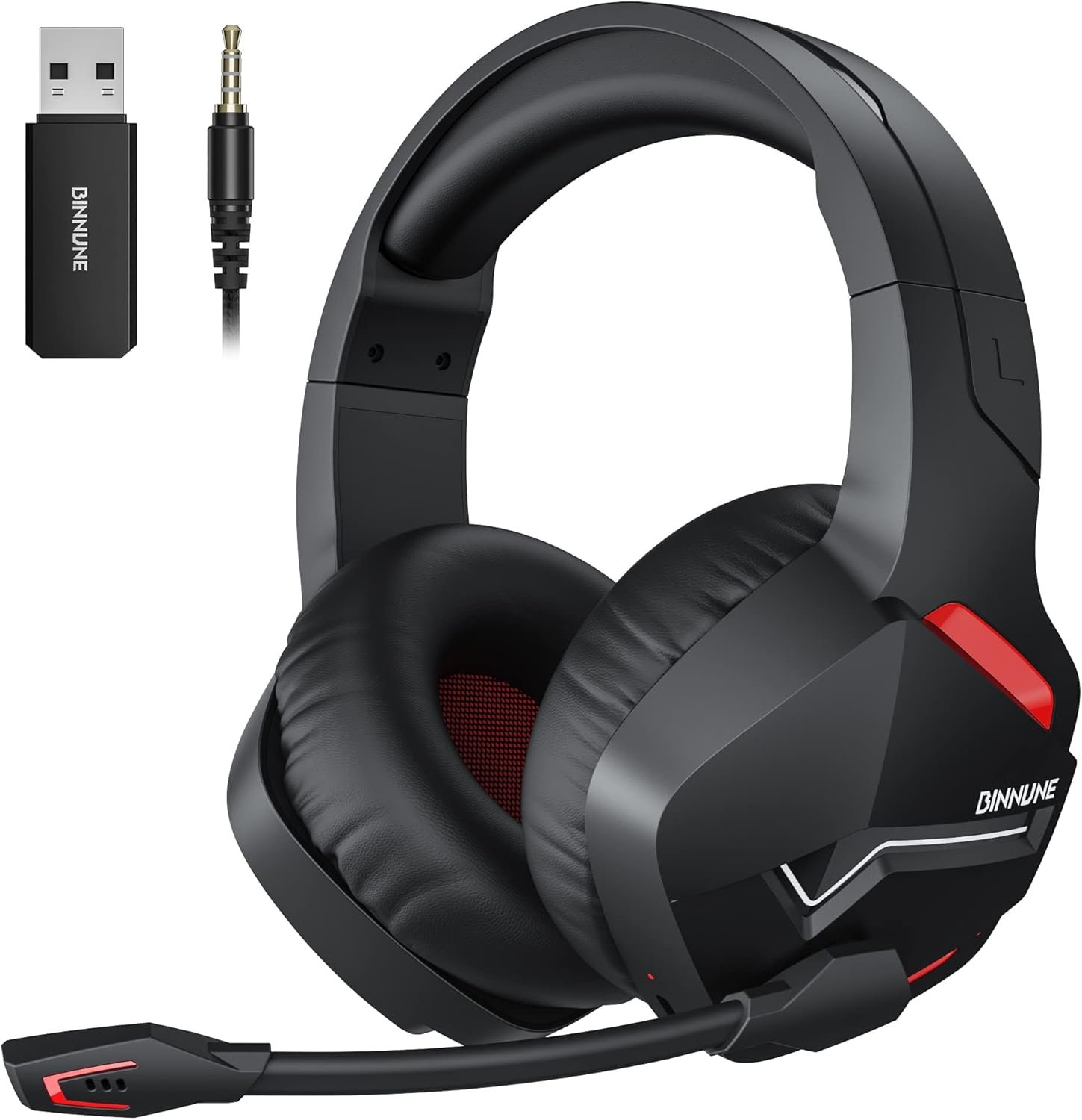 BINNUNE Cascos Gaming Inalambricoss con Micrófono para PC PS4 PS5, 2.4G inalámbricos Bluetooth Auriculares Gaming Cascos PS5 para Computadora Portátil