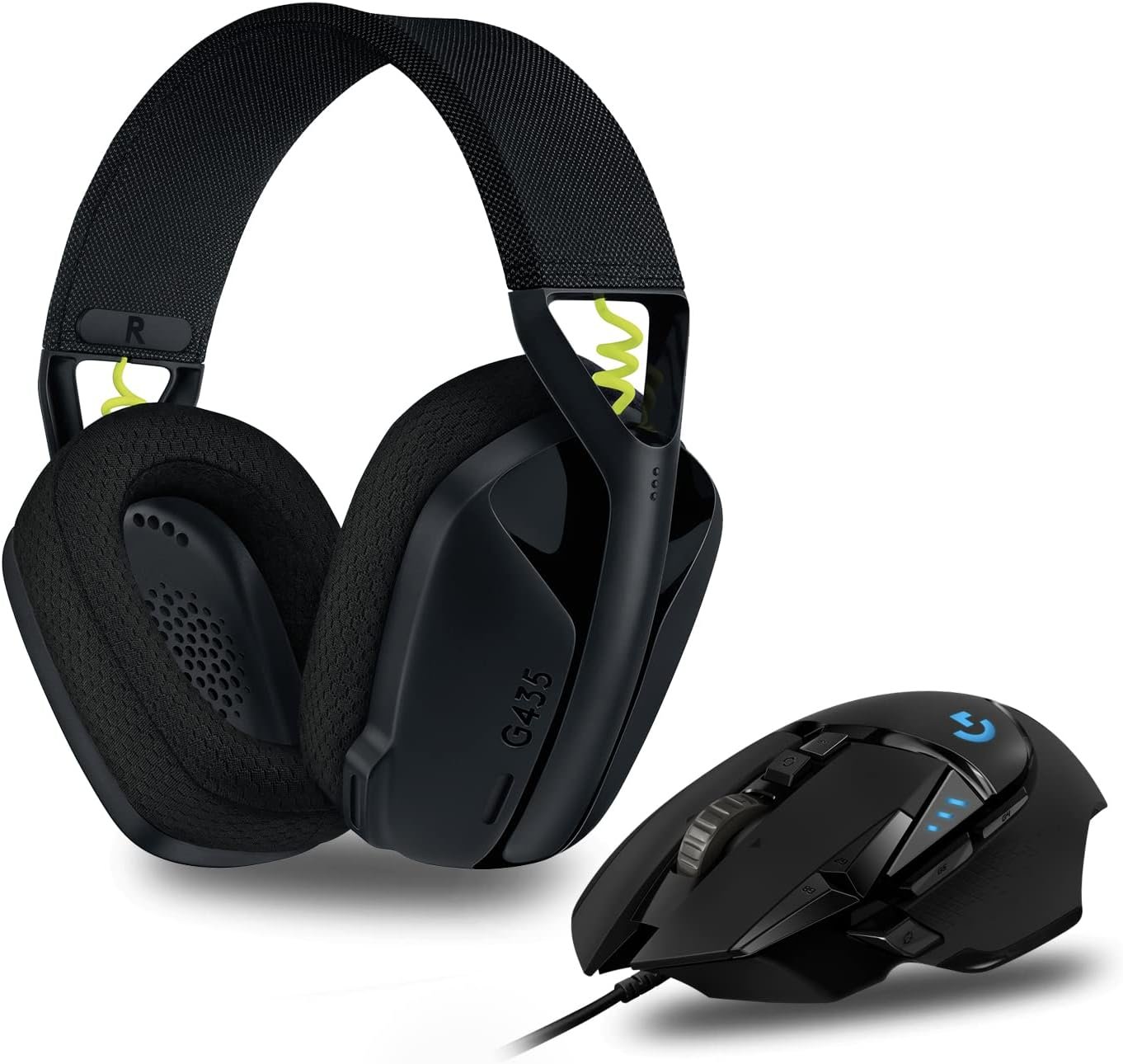Logitech G502 Hero Ratón Gaming con Cable Alto Rendimiento, Negro, with G435 Auriculares Inalámbricos Lightspeed para Gaming, Negro