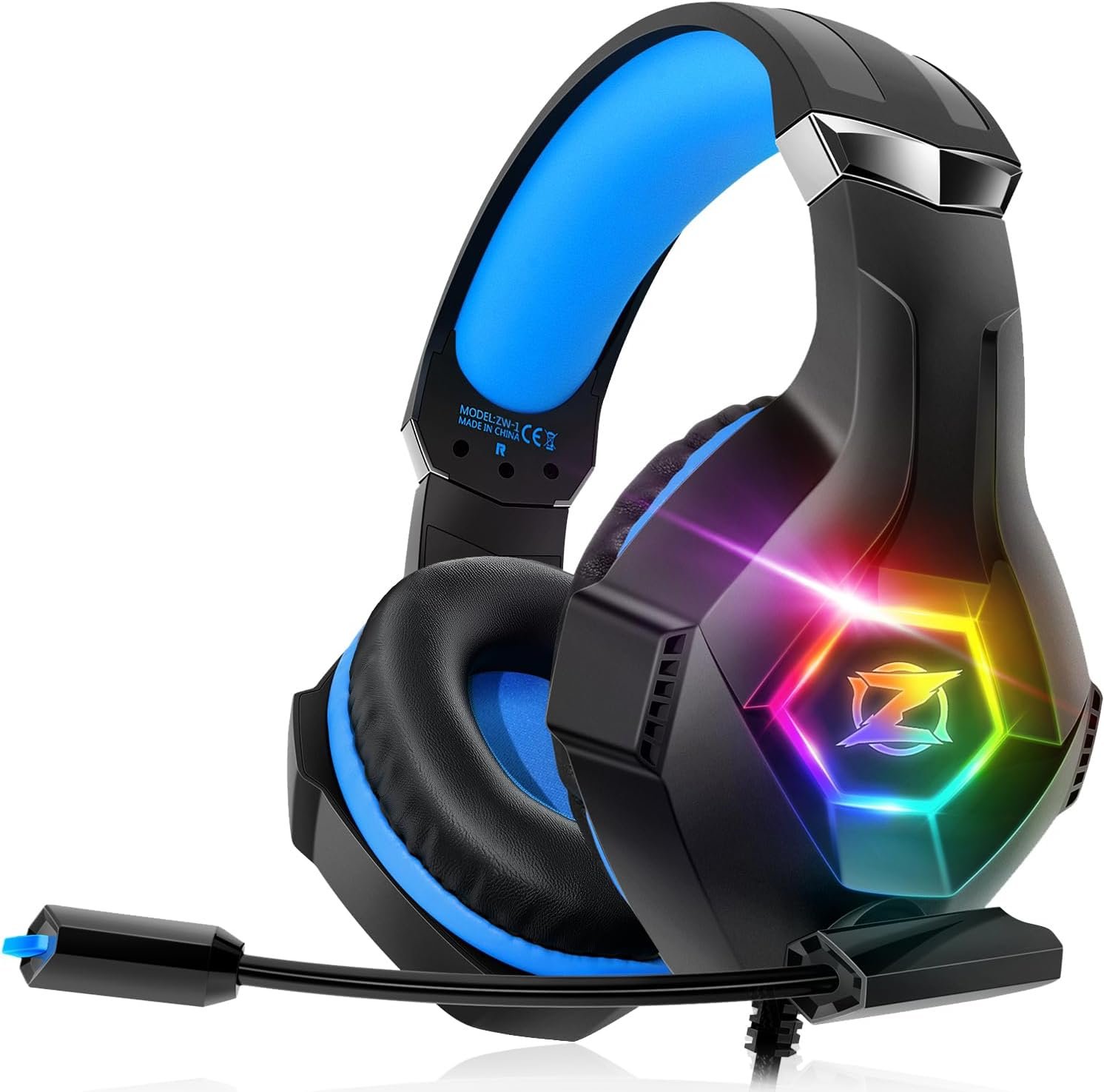 Cascos Gaming, Auriculares Gaming con Micrófono Rotatorio, Luz RGB, Premium Stereo, Orejeras Ligero Cómodo, para Ps4 Ps5 Xbox PC Switch Tableta Laptop