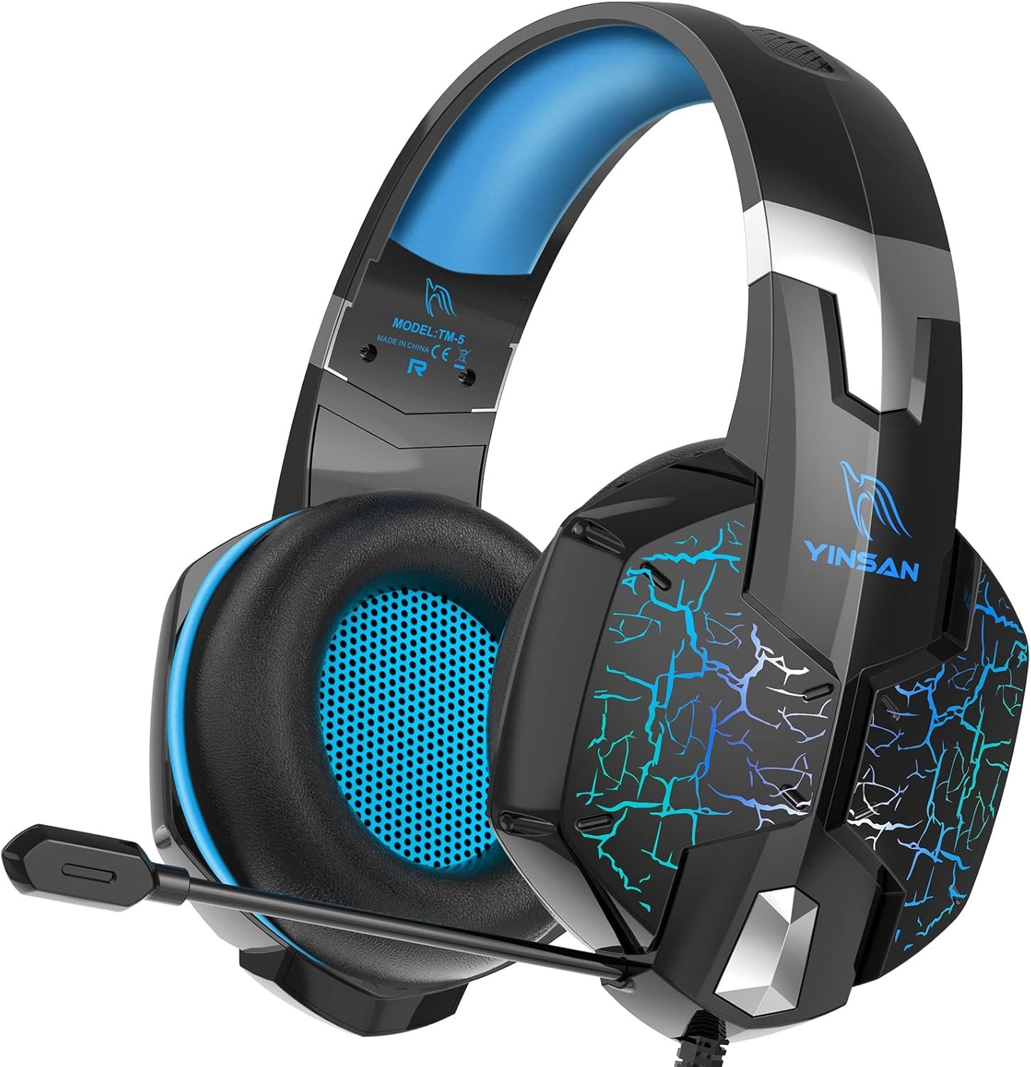 YINSAN Cascos Gaming con Micrófono, Auriculares Gaming para PS5 PS4 PC Xbox Switch, Cascos PS5 con Luz RGB, Sonido Envolvente Claro, Cascos Gamer, Orejeras Ligero Cómodo Ajustable