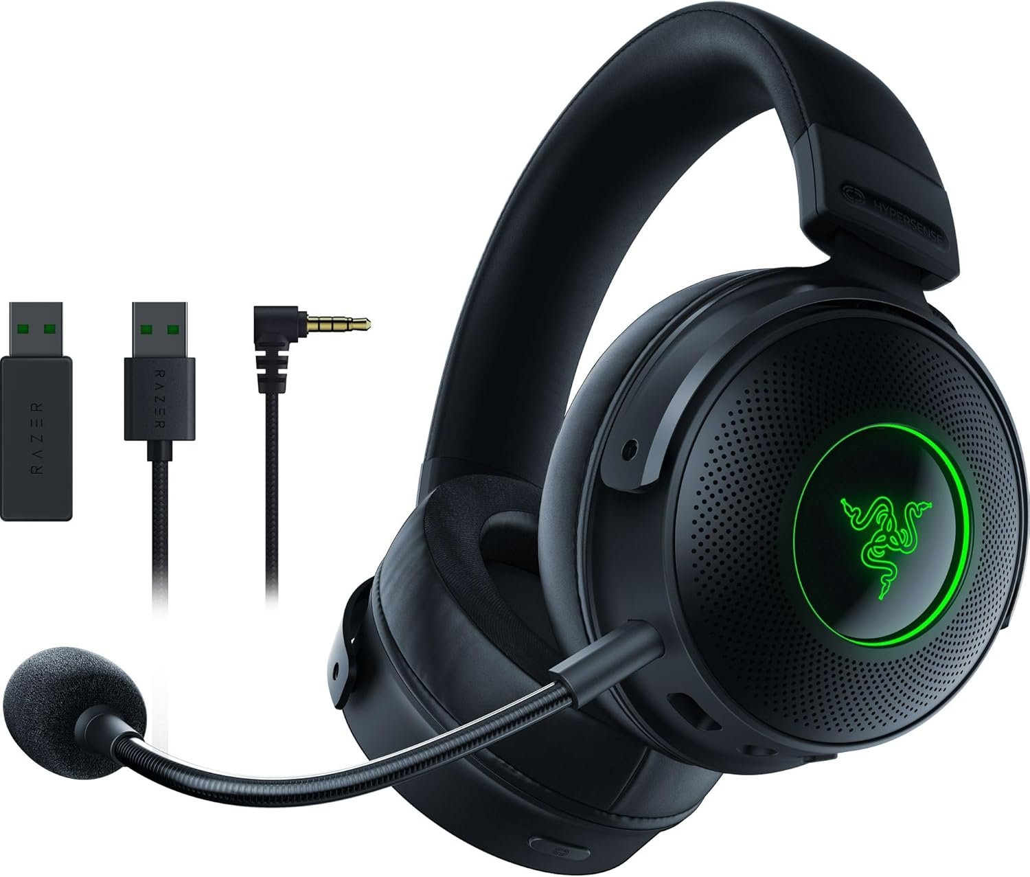 Razer Kraken V3 Pro para PC – Auriculares Gaming Inalámbricos con Tecnología Háptica (HyperSpeed Inalámbricos, Diafragma Titanio 50 mm, Audio Espacial THX, Razer Chroma RGB, Micrófono Retráctil) Negro