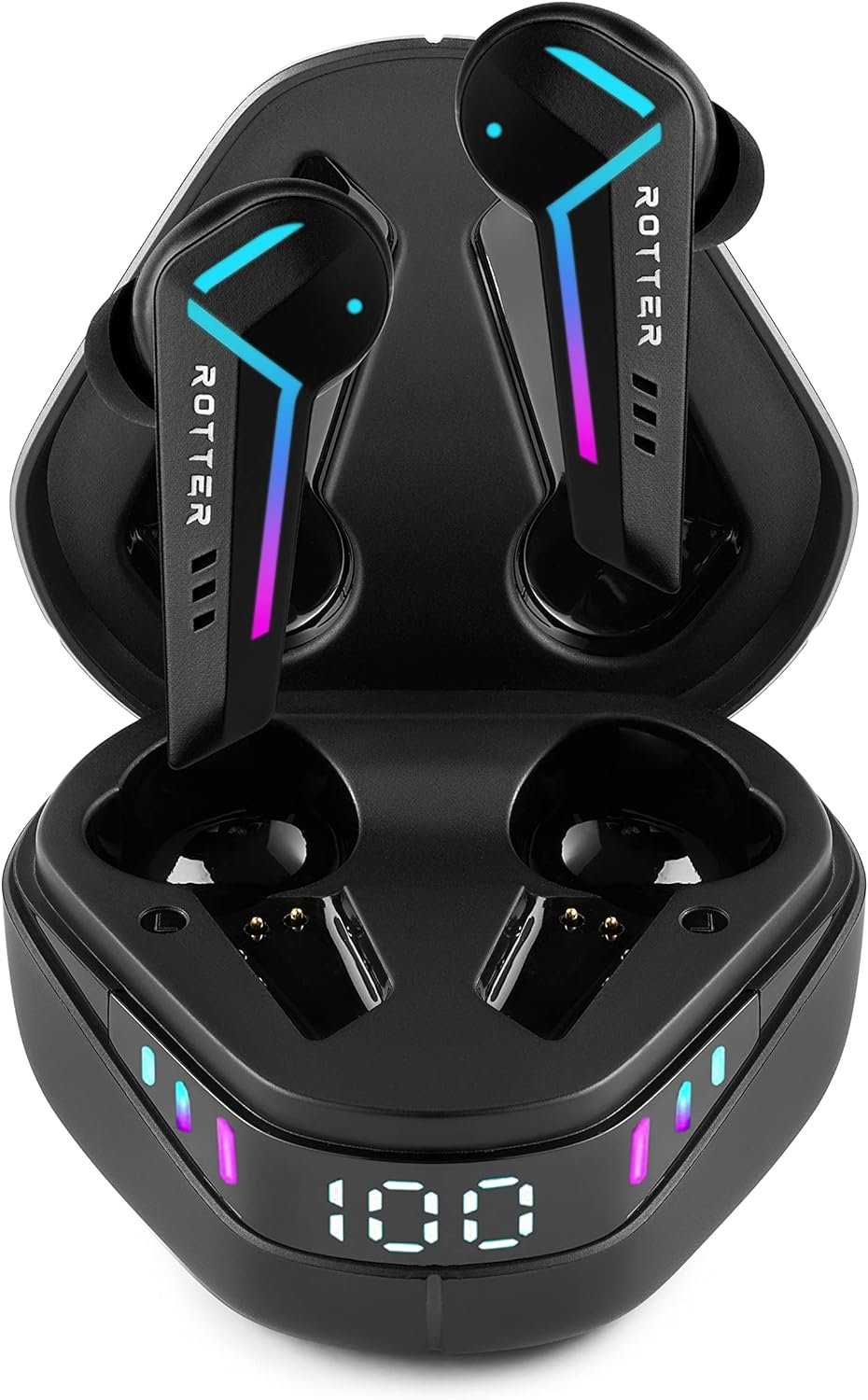 ROTTER Auriculares Bluetooth Inalámbricos para Gaming Latencia Ultra Baja de 50ms, Modo de Música de Rango Completo, Efectos de Luz Únicos, Micrófono, Comodidad Ergonómica
