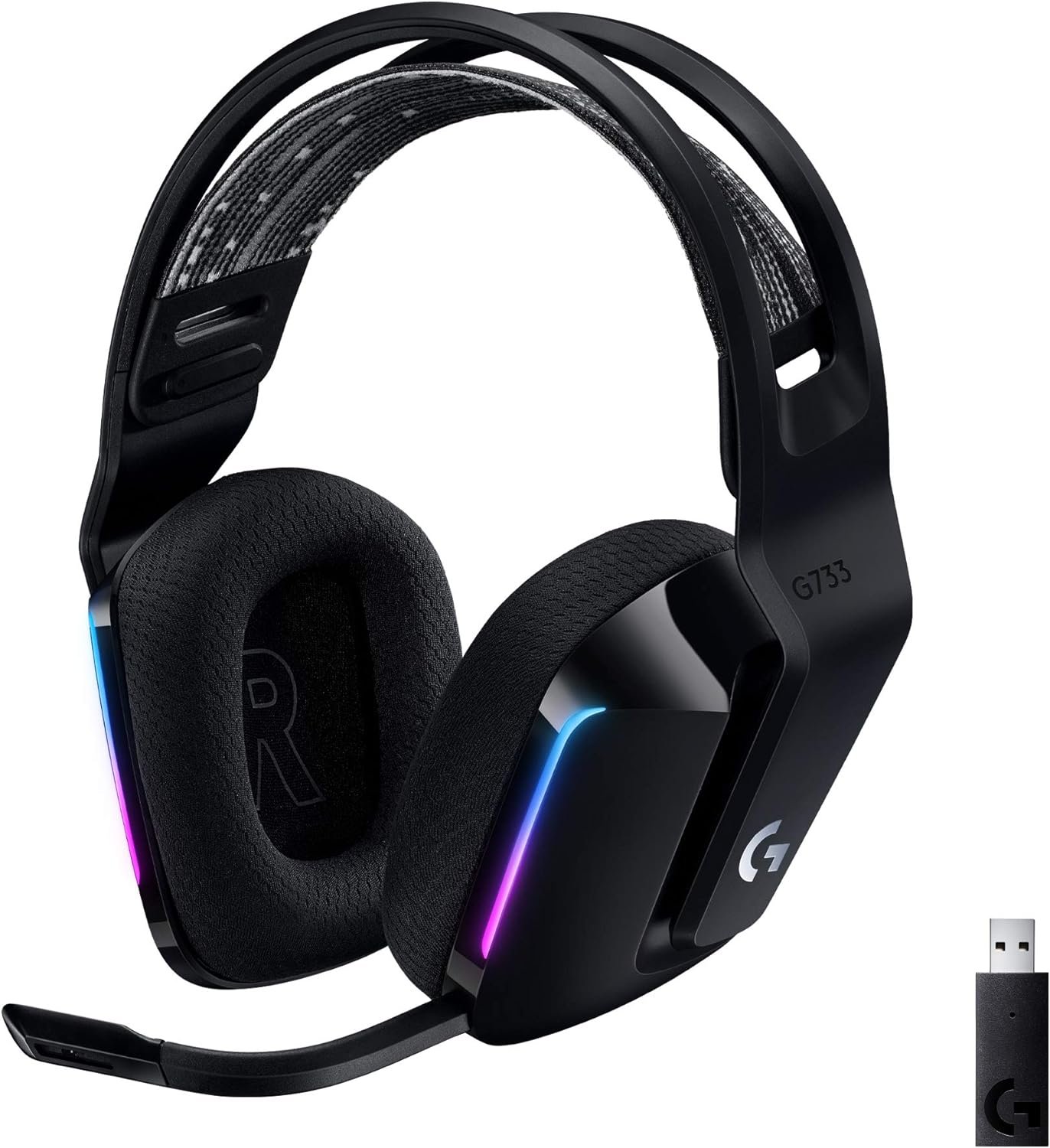 Logitech G733 LIGHTSPEED Auriculares con Micrófono Inalámbricos para Gaming con Diadema con Suspensión, LIGHTSYNC RGB, Tecnología de Blue VO!CE, Ligeros, 29h de Batería, Negro