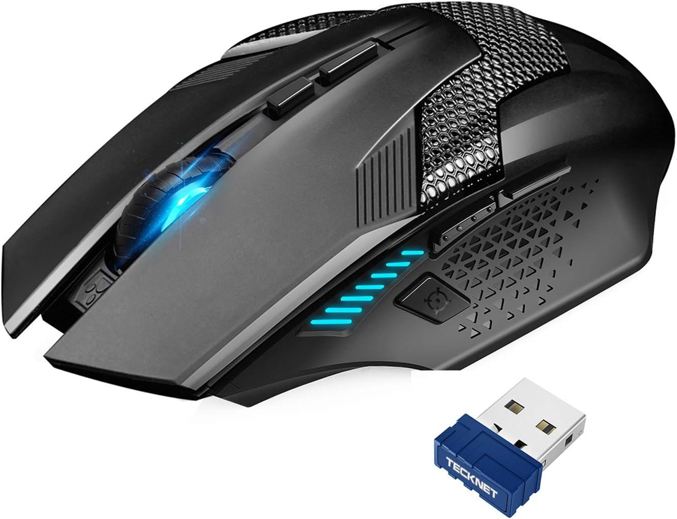 TECKNET Ratón Gaming Inalámbrico 2.4G Ratón Óptico Gaming Mouse Profesional para Gaming, Ratón con Receptor, 8 Botones, 4800DPI, 5 dpi Ajustables con LED