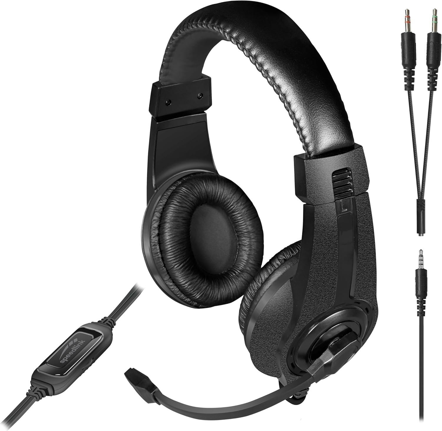 Speedlink LEGATOS Gaming Headset con cable – auriculares ligeros con micrófono y mando a distancia con cable, compatibles con PC, PS5, PS4, Xbox, Switch, conector de 3,5 mm incl. adaptador en Y, negro