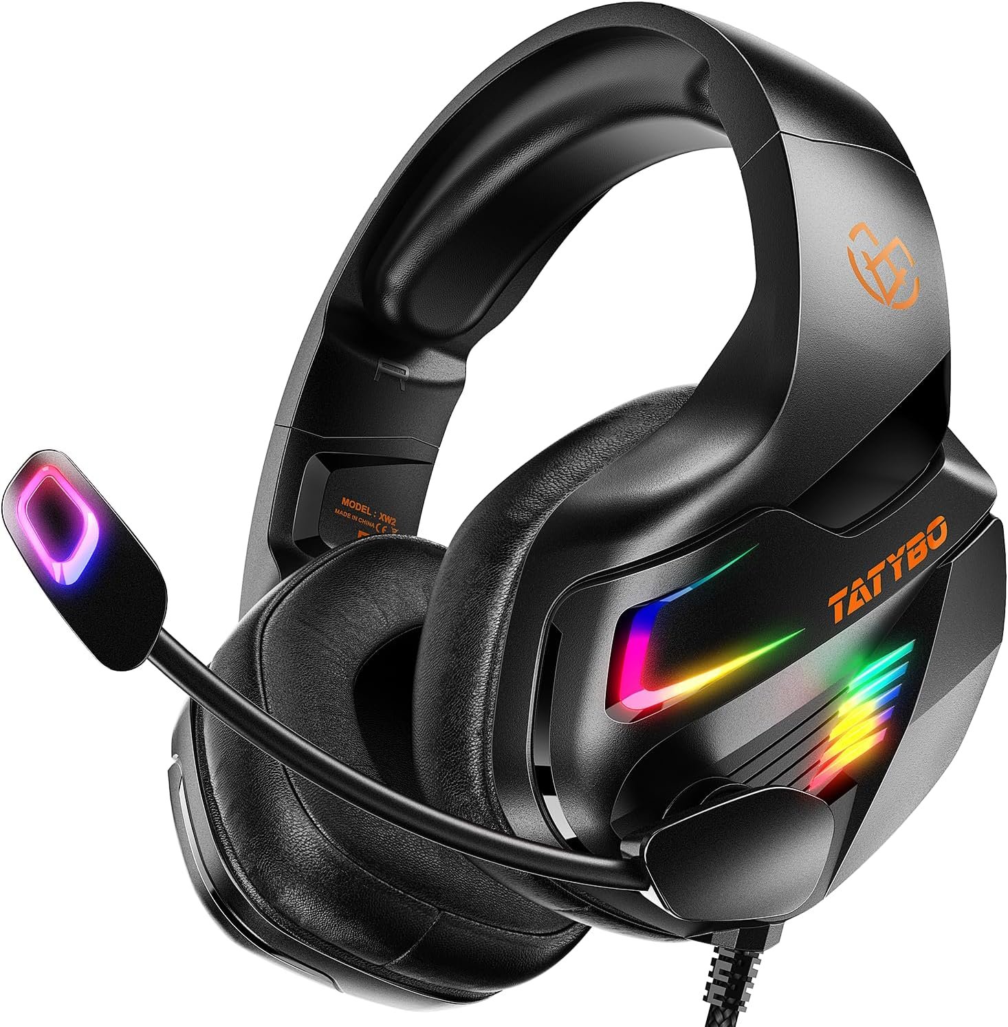 Cascos Gaming con Micrófono, Cascos con Nivel de Sonido Envolvente Rico, Orejeras Grandes y 4 Modo Luz RGB, Auriculares Gaming para Ps4 Ps5 PC Xboxone Switch