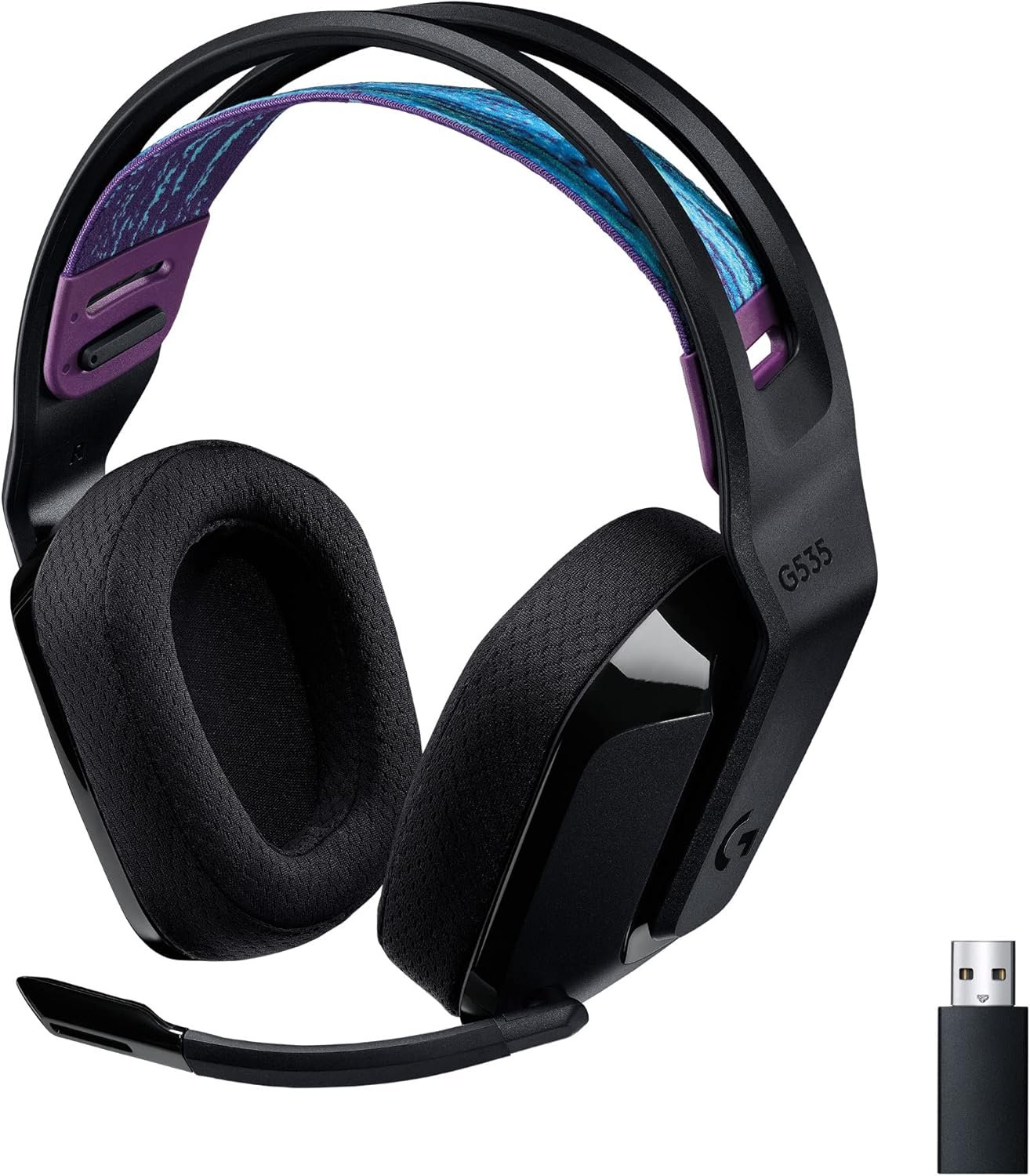 Logitech G535 LIGHTSPEED para gaming Auriculares inalámbricos con micrófono – Auriculares supraaurales ligeros, micrófono volteable para silenciar, estéreo, PC, PS4, PS5, recargables por USB – Negro